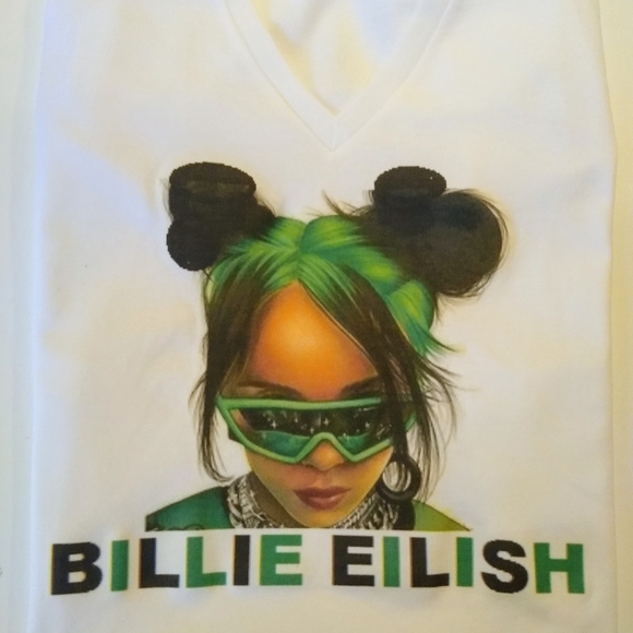 Women V Neck Billie Eilish T Shirt - Picture 4 of 5